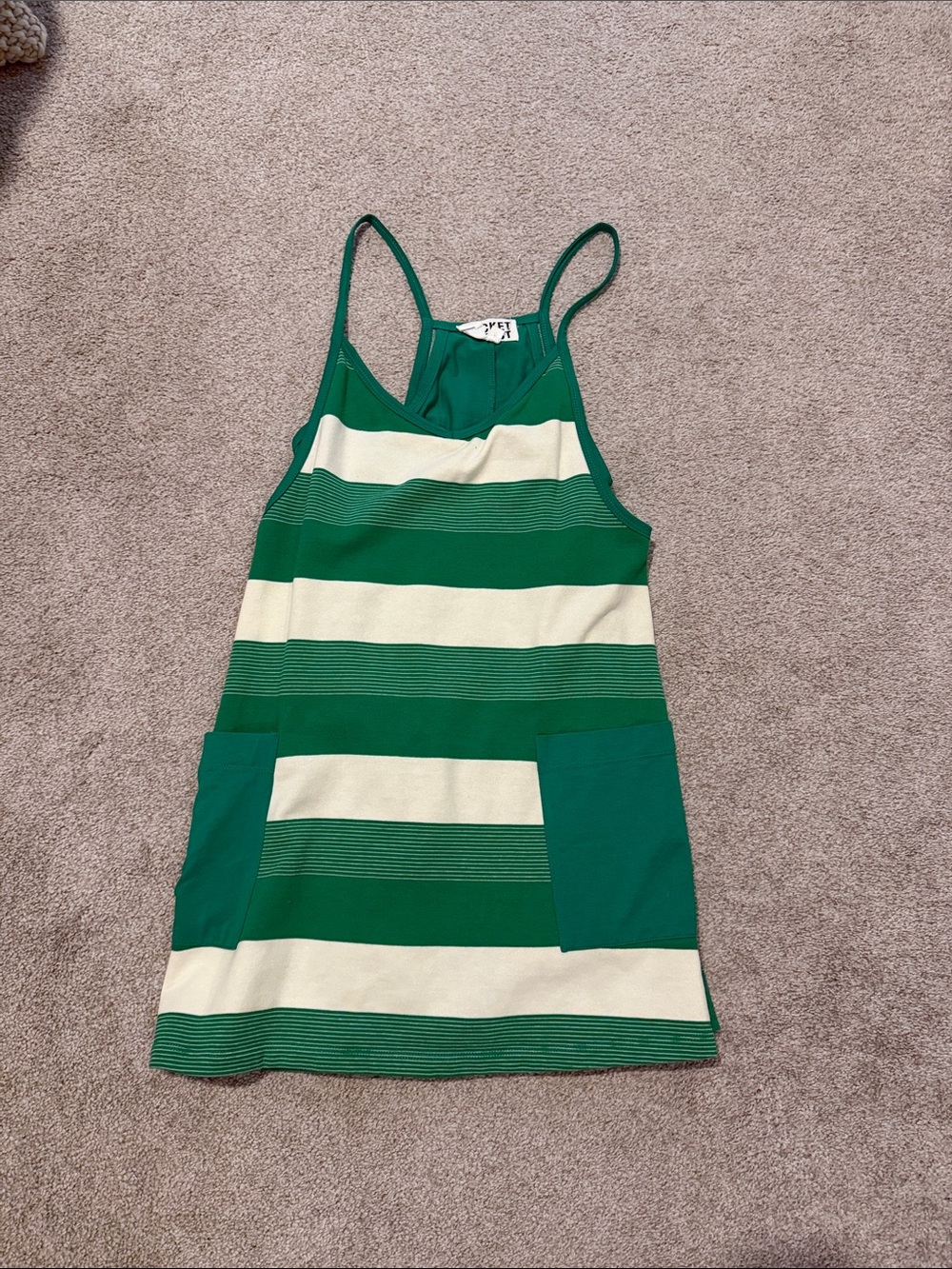 Green and Cream Striped Tank Dress (shorts under)